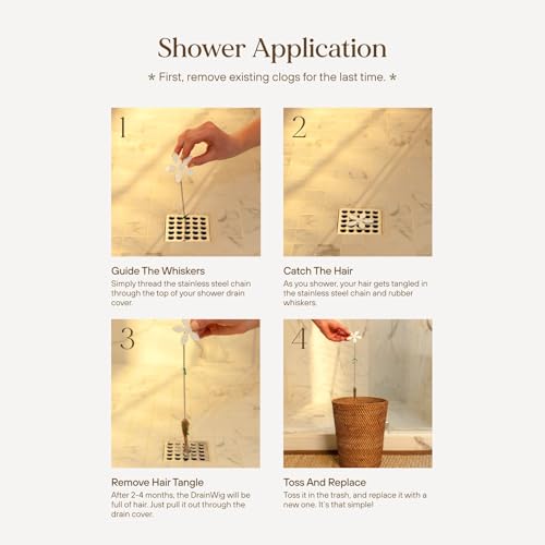 DrainWig Shower Drain Hair Catcher – Disposable Bathroom Hair Trap, Easy to Install in Shower Drain Cover, Helps Prevent Clogs – As Seen on Shark Tank – White Flower (12-Pack) - color: White Flower, size: 12 Count