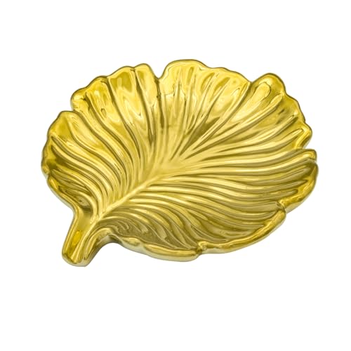 Gold Leaf Bathroom Soap Dish,Ceramic Soap Dish Holder in Palm Leaf Style,Self Draining Design and Used to Hold Various Small Bathroom and Kitchen Accessories - color: Gold
