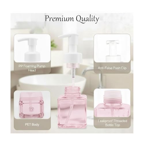 12 Piece 250ml Foam Soap Dispenser, Travel Foam Dispenser. Refillable Plastic Pump Hand Soap Bottle, Travel Essentials, Clear Container for Bathroom Vanity - color: Pink