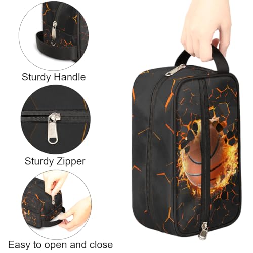 Travel Toiletry Bag for Boys Kids - Yellow Basketball Waterproof Hanging Cosmetic Hygiene Bags Lightweight Large Shave Kit for Toiletries Accessories Bathroom Stuff, Gifts for Men - color: Yellow Basketball