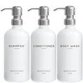 White Shampoo and Conditioner Dispenser Set by Brighter Barns - Shower Dispenser for Bathroom - Refillable Plastic Shampoo Bottle & Stainless Steel Pump - Shampoo Dispenser for Vacation Rental (White) - color: Silver