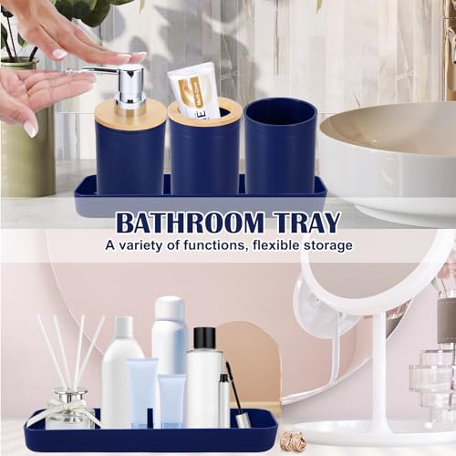 iMucci Bathroom Accessories Set Navy Blue Bathroom Decor Sets with Trash Can,Toilet Brush,Toothbrush Holder, Lotion Soap Dispenser, Soap Dish,Toothbrush Cup,Vanity Tray,Qtip Holder - size: Bath Set, style: Navy Blue