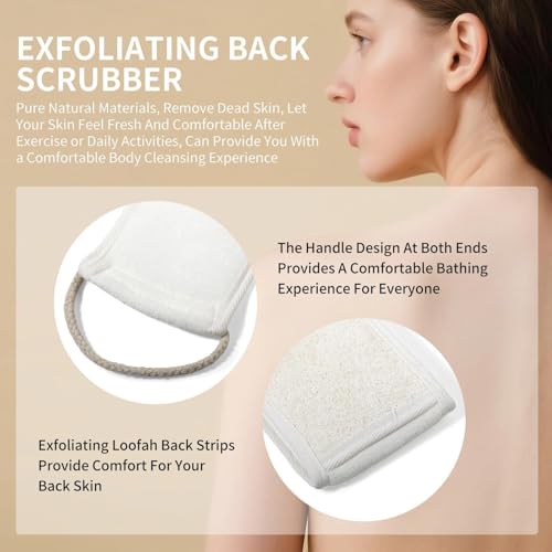Natural Loofah Back Scrubber, Exfoliating Sponge Set for Showers | Unisex Body Exfoliator and Oval Bath Pads for Back Deep Cleansing, Ideal for Men and Women at Home, Gym or During Travel