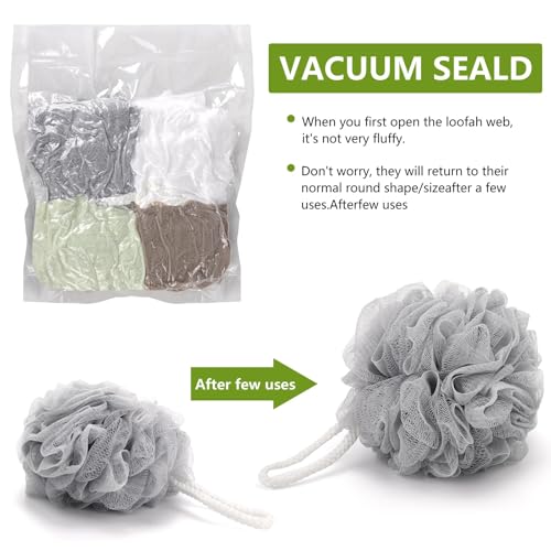 8 Small Mesh Pouf Bath Sponge - Mesh Loofah Body Exfoliating Shower Ball Shower Sponge - color: White,green,brown,gray - 8 Pcs