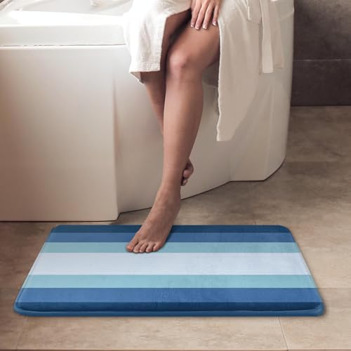 ArtSocket Navy Blue Ombre Bathroom Set with Shower Curtain and Bath Rugs and Accessories,Modern Striped Lines Non-Slip Shower Curtain Set,Bathroom Decor 3 Pcs - color: Blue Striped Ombre