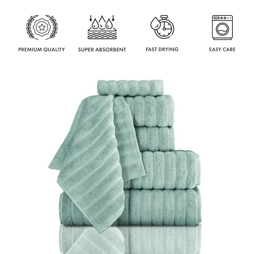 Classic Turkish Towels CTT Luxury 6 Piece Towel Set, 100% Turkish Cotton, Quick Drying, Highly Absorbent & Comfy, Includes 2 Bath Towels, 2 Hand Towels & 2 Washcloths | (Spa Green) - color: Spa Green, size: 6-Piece Towel Set