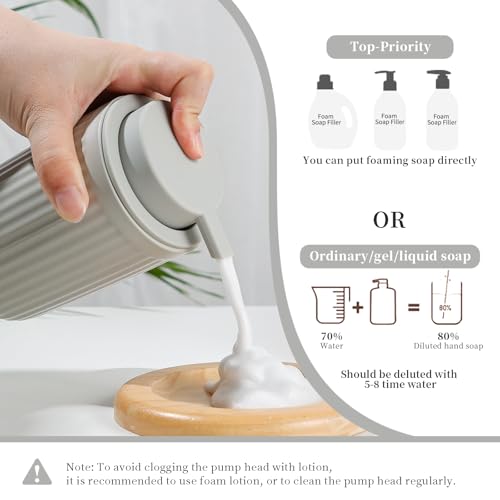 BosilunLife Light Grey Bathroom Accessories Set - Ceramic Bathroom Counter Soap Set Bathroom Decor Sets Accessories Bathroom Foam Soap Dispenser and Toothbrush Holder Set, Soap Dish, Apothecary Jars - color: Light Grey-foam
