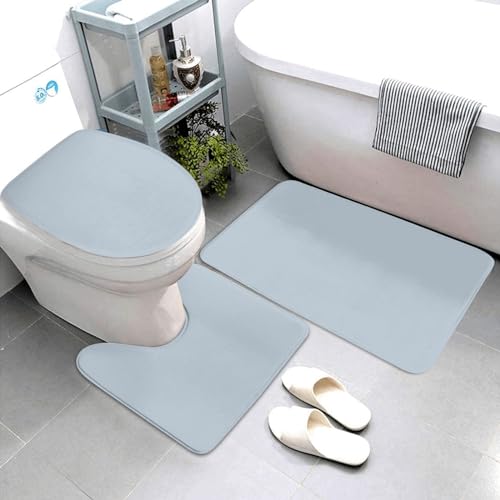 Bathroom Rugs Set 3 Piece Simple Blue Bath Rug Mat Set, Non Slip Absorbent Bathroom Decor Mat, Toilet Lid Cover & U Shaped Contour Rug - color: Simple Blue, size: 1'8" x 2'6" (Rectangular)
