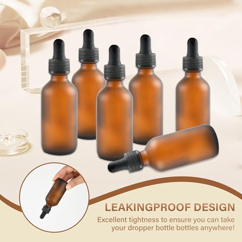 NOOEEISS 6 Pcs, 2oz Amber Glass Eye Dropper Bottle, Tincture Bottles With Dropper, Pretty Finish, Leak-Proof Design, Stronger Suction for All Kinds of Mixed Liquids - color: Amber Frosted, size: 2oz-6Pack
