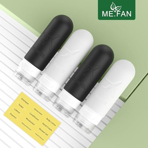 ME.FAN Travel Bottles for Toiletries,3oz Silicone Travel Size Containers, TSA Approved Squeezable Portable Split Bottle, Travel Accessories for Conditioner Shampoo Lotion - 4 Pack Black/White - color: Black/White