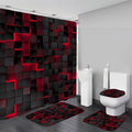 LQCOOL 4Pcs Shower Curtain Set Black 3D Cubes Shower Curtain Set Modern Bathroom Sets with Shower Curtain and Rugs Red Shower Curtain with 12 Hooks - color: Black Red