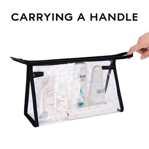 GIVLEFLY Clear TPU Toiletry Bag Set for Women & Men, 3PCS Waterproof Makeup & Skincare Organizer with Zipper, Soft Transparent Travel Cosmetic Pouch with Handle & Hanging Loop，A - size: Model A Hollow Pattern