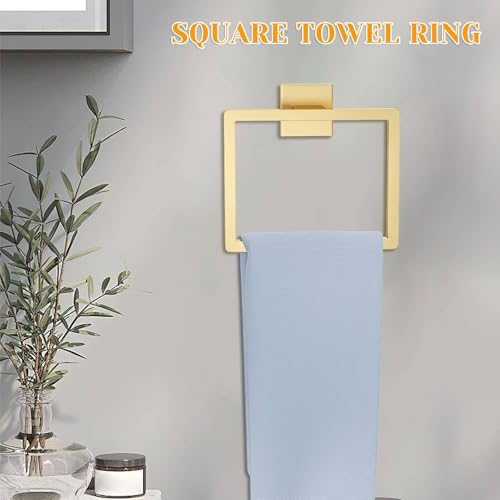 Brushed Gold Towel Bar Set 5 Pieces Bathroom Hardware Accessories Set,Upgraded Toilet Paper Holder with Shelf,Stainless Steel Towel Holder Set for Bathroom,Wall-Mounted 23.6 in - color: 5pcs-gold