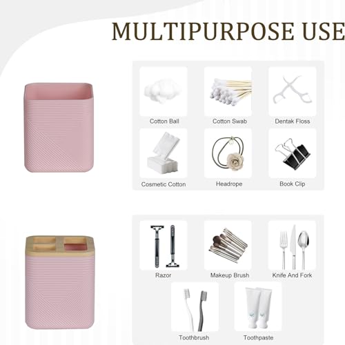 CERBIOR Bamboo Bathroom Accessories Set 6 Piece Bath Ensemble（Pink） | Includes Soap Dispenser, Toothbrush Holder, Toothbrush Cup, Soap Dish for Decorative Countertop and Housewarming Gift (Pink) - size: Complete Set, style: Pink