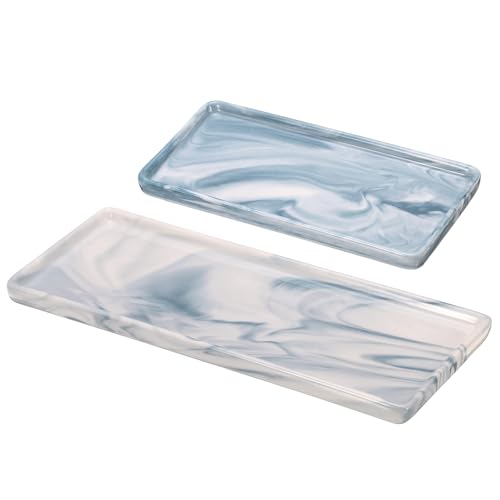 Uxcell 2-Pack Marble Ceramic Bathroom Vanity Tray, Blue, Rectangular, 2 Sizes (Small & Medium), Shatterproof & Heat-Resistant, Organizer for Soaps, Keys, Trinkets - color: Blue
