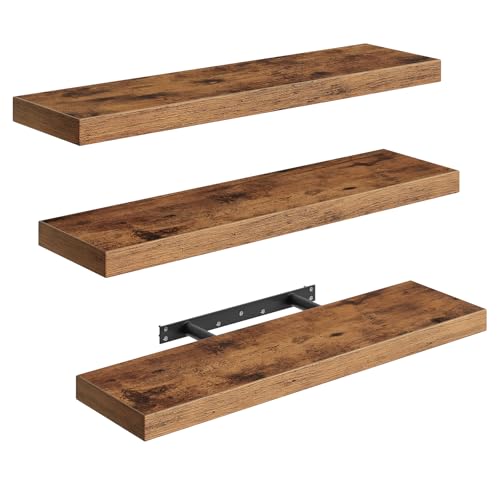 RALGEND Floating Shelves for Wall, 1.5" Thick Wall Shelf Set of 3 with Invisible Brackets, 23.6L x 7.9W Hanging Shelves Farmhouse Home Decor for Bathroom, Living Room, Bedroom, Rustic Brown 6301BJP3BF - color: Rustic Brown, size: 23.6 Inches