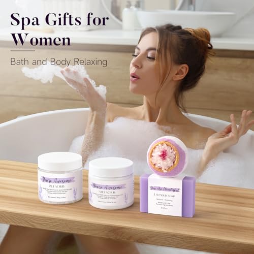 Spa Gifts for Women 13Pcs Mothers Day Gifts Happy Birthday Gift Baskets Christmas Relaxation Home Spa Kit Lavender Bath Set Self Care Package Thank You Box for Mom Her Sister Teacher Friends Purple - color: Purple