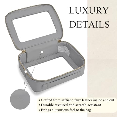 NGIL Clear Faux Leather Travel Toiletry Bag, Makeup Bag Organizer for Women, Clear Window & Gold Zipper Makeup Bag, Road Trip Essential, Skincare, Cruise Ship Essentials (Grey) - color: Grey