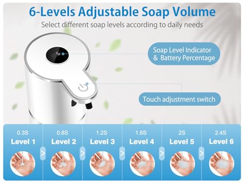 Automatic Liquid Soap Dispenser 12.8oz, Rechargeable & 6 Levels Soap Adjustable with Digital Display, Wall Mount, Waterproof, Touchless Hand/Dish Soap Dispenser for Kitchen, Bathroom, Hotel - color: White
