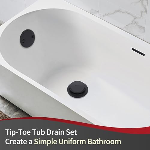 PRIMSOPH Tip-Toe Tub Drain Trim Kit with Two Hole Overflow Faceplate Conversion Kit Assembly Universal Fine Coarse Thread Replacement Matte Black - color: Matte Black, style: Two Hole