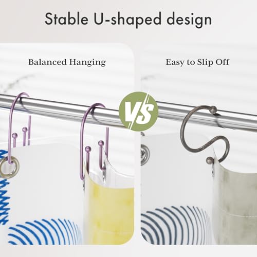 AmazerBath Shower Curtain Hooks, Purple Double Shower Curtain Hooks Rust Proof Non-Slip Shower Hooks for Shower Curtain, Sturdy Shower Curtain Rings Metal Shower Hooks Ring Bathroom 12Pcs - color: Purple, style: Minimalist