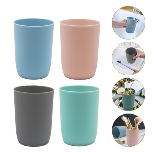 4-Pack Plastic Bathroom Tumbler Cups | Stackable Toothbrush & Mouthwash Cups | Reusable, Dishwasher Safe | 10oz (280ml) | 4 Colors for Travel