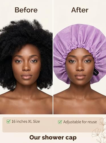 Aquior Shower Cap,Extra Adjustable Shower Caps for Women Double-Layer Waterproof Reusable Hair Cap, Large Size Hair Cap for All Hair,for Girls Spa Bath,Soft and Comfortable (Purple) - color: purple