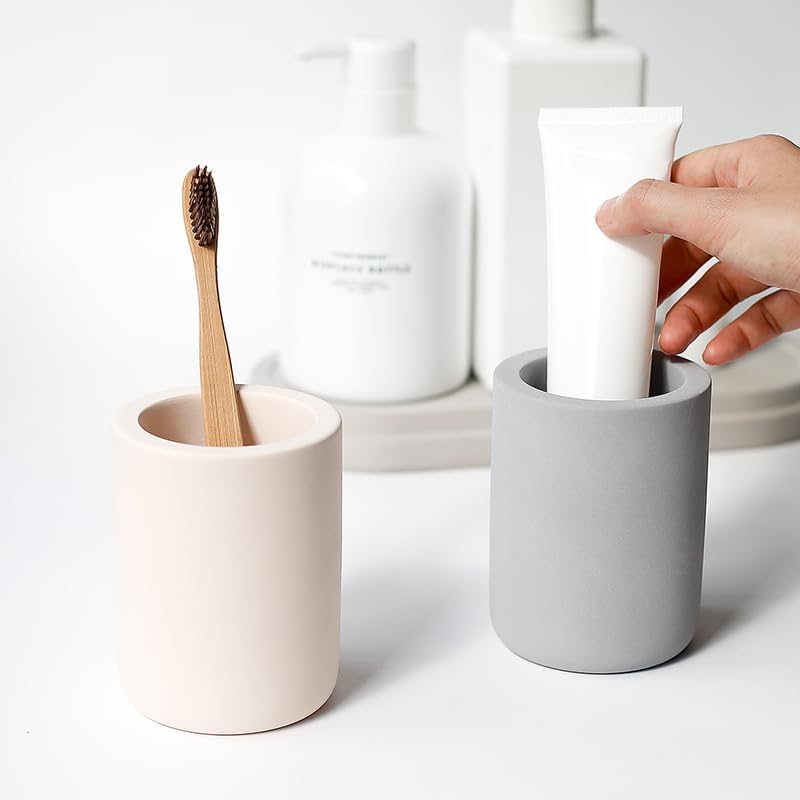 Selegna Diatomite Drying Stone Toothbrush Holder, Modern Ceramic-Look Countertop Cup with Drainage for Bathroom, Quick Drying Electric Toothbrush & Toothpaste Organizer, Stoneware Finish - color: Dark Grey