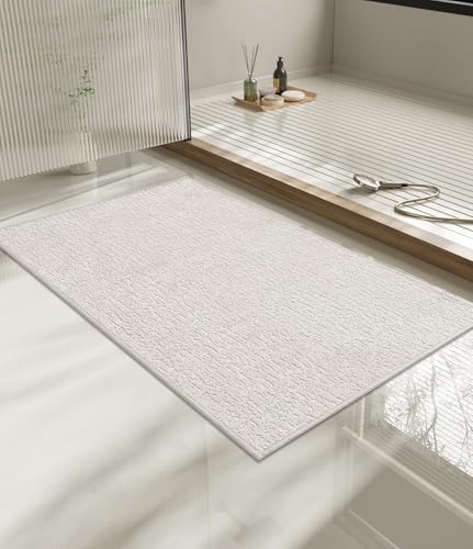 chakme Bathroom Rugs Mat 36x24, Ultra Thin Non Slip Bath Mat Quick Dry Absorbent Bath Mat for Bathroom Floor, (White, 36"x24") - color: White, size: 3'x 2'(Rectangular)