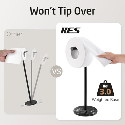 KES Natural Marble Toilet Paper Holder Stand Bathroom Free Standing Toilet Paper Holder 18/8 Stainless Steel, Matte Black, BPH284S1-BBK - color: Blcak Marble & Black Bar, size: 20.6"H
