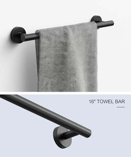 Matte Black Bathroom Hardware Accessories Set 6 Pcs Round Towel Rack and Toilet Paper Holder Set SUS304 Stainless Steel Towel Bar Set Wall Mounted by HOMEMYSTIQUE - color: Matte Black, size: 6 Pieces