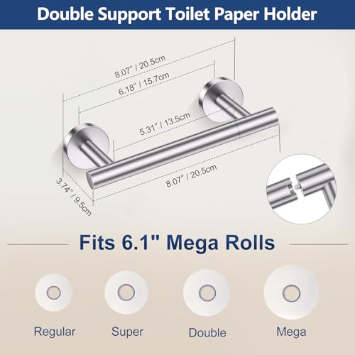 TQKAG Brushed Nickel 5 Piece Bathroom Hardware Accessories Set 23.6" SUS304 Stainless Steel Bathroom Towel Bar Holder Sets Double Post Pivoting Toilet Paper Holder Set Wall Mounted - color: Brushed Nickel, size: 5-Pieces Set-B