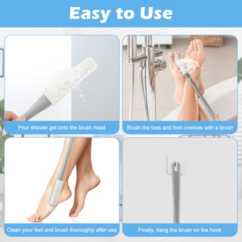 CALIDAKA 3 Pack Toe Scrubber Brush,with 15.75" Long Handle Silicone Shower Foot Scrubber,Toe Cleaning Brush,No Bending to Remove The Dead Skin of The Feet,for Elderly, Pregnant Women
