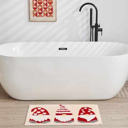 Douceur Christmas Gnome Bathroom Rugs, Cute Beige Bath Mat, Soft and Absorbent Washable Bath Rugs 24"X16" - color: Christmas Gnome-beige, size: 1'4" x 2' (Rectangular)