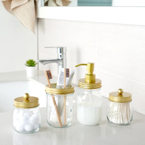SheeChung Mason Jar Toothbrush Holders, Glass Toothbrush Holders for Bathroom, Bathroom Essentials, Mason Jar Bathroom Accessories Set, Bathroom Countertop Organizer-Gold - color: Gold
