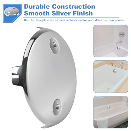Two-Hole Bathtub Overflow Drain Cover, 3-1/8" Bathtub Drain Stopper with Two Matching Screws, Fits Most Standard Bathroom Tub (Plated Chrome) - color: Chrome Plated