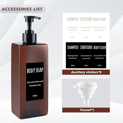 Shampoo and Conditioner Dispenser (Set of 2, 16.9oz) Modern Refillable Shampoo Pump Bottles for Shower Soap - Empty Body Wash Dispenser Set for Bathroom (Amber)