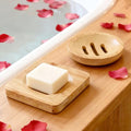 2 Pcs Bamboo Soap Holder Wooden Soap Dishes, Natural Soap Dish Wood Bar Soap Holder for Shower Home Bathroom, Shower Steamer Tray for Shampoo Bath Bomb Steamers (Round and Square)