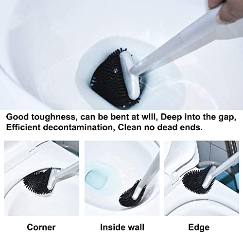 Sellemer Toilet Brush and Holder Set for Bathroom, Flexible Toilet Bowl Brush Head with Silicone Bristles, Compact Size for Storage and Organization, Ventilation Slots Base (2 Pack, Silver) - color: Silver-2pcs