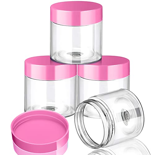 Patelai 4 Pieces Round Wide-mouth Leak Proof Plastic Container Jars with Lids for Travel Storage Makeup Beauty Products Face Creams Oils Salves Ointments DIY Making(2 Ounce,Pink) - color: Pink, size: 2 Ounce