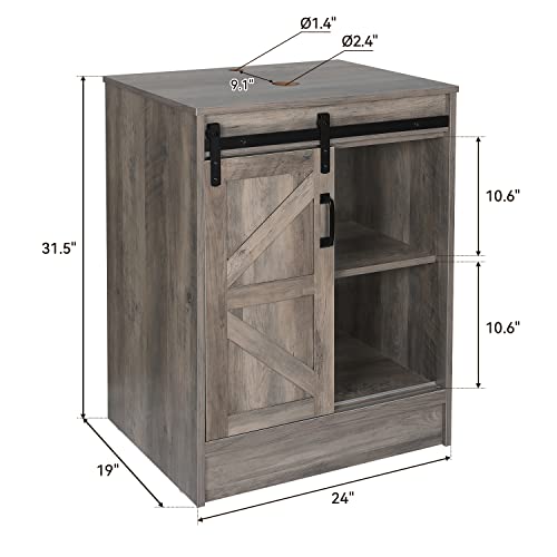 24" Farmhouse Bathroom Vanity with Sink, Bathroom Storage Cabinet with Sliding Barn Doors & Metal Handle, Freestanding Vanity with Tempered Blue Boat Glass Vessel Sink Combo Set - color: Blue Boat Glass Sink, size: 24"