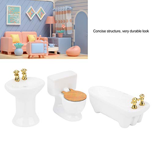 1/24 Dollhouse Miniature Bathroom Set, Simulation Ceramic Dollhouse Bathtub Toilet Sink Kit Dollhouse Furniture Accessories (A)
