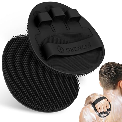 Upgrade Silicone Bath Glove with Straps, 360° Anti-Slip & Enlarged Exfoliating Body Scrubber for Rich Foaming Deep Cleaning, No-Grip & Hand-fit Shower Scrubber for All Skin Types(Blackx2) - color: Black*2