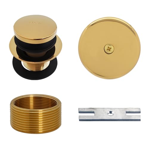Westbrass A931K-01 Universal 1-3/8" Fine Thread Tip-Toe Bathtub Drain Plug Trim Set with One-Hole Overflow Faceplate and 1-1/2" Adapter Bushing, Polished Brass - color: Polished Brass