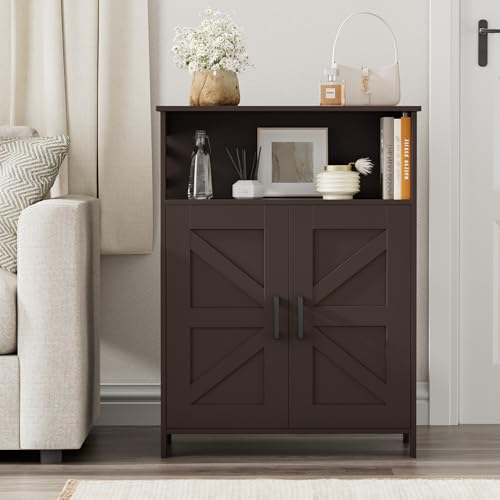 Homhedy Farmhouse Bathroom Storage Cabinet with 2 Doors, Toilet Paper Cabinet with Adjustable Shelf, Small Bathroom Cabinet for Kitchen/Laundry/Living Room, 11.8 x 23.6 x 31.5 Inches, Brown - color: Brown