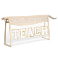 Boho Patch Cosmetic Bag with Zipper, Chenille Varsity Letter Makeup Bag, Clear Travel Pouch, Multi-purpose Small Toiletry Bag for Women Girls (Teach) - style: Teach