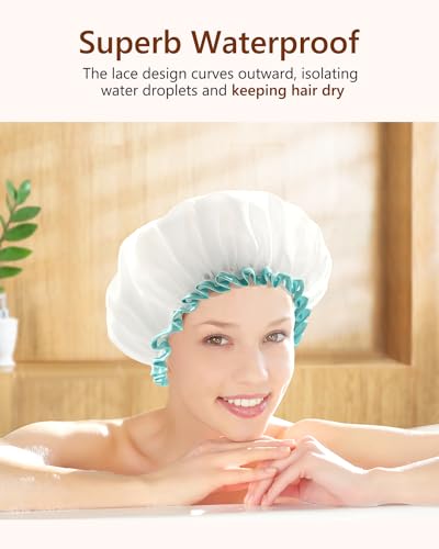 mikimini Shower Cap for Women and Girls,Reusable,Waterproof, Washable, Cute and Soft,White - color: White, size: Medium (Pack of 1)