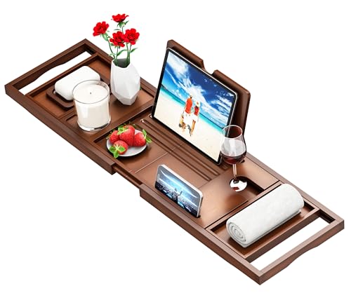 Premium Bathtub Tray Caddy - Bath Table Tray for Bathtub - Bath Tub Tray Table for Bathtub, Expandable Size, Fits Most Bath Tubs - color: Vintage Brown