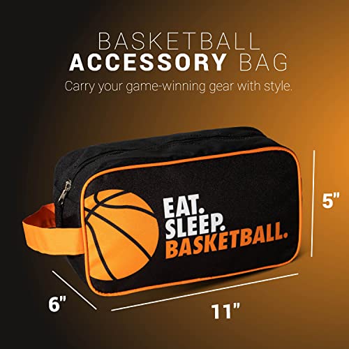 ChalkTalkSPORTS Basketball Toiletry Bag - Eat Sleep - Black & Orange | Polyester, Center Zipper, Side Handle, 11 x 6 x 5 Inches, Sports Camp Bag, Pencil Case, Dopp Kit, Basketball Gift - color: Eat Sleep Basketball
