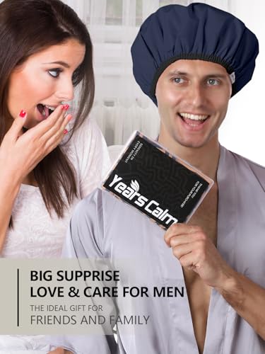 Years calm Shower Cap for Men, Waterproof Reusable Hair Cap with Dual-Layer Design, Reversible Double-Sided Use, Stretchable Elastic Band, Comfortable Fit for Shower, Gym, Hair Care & Travel - color: White and black